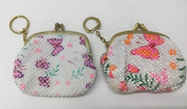 Vtg Pair Butterfly Keychain Snap Closure Coin Purses Plastic Beading
