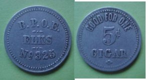 Ann Arbor MI BPOE Elks No. 325 good for 5c cigar token