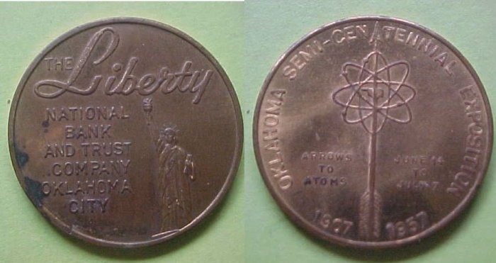Oklahoma City OK Semi-Centennial 1957 Liberty National Bank medal