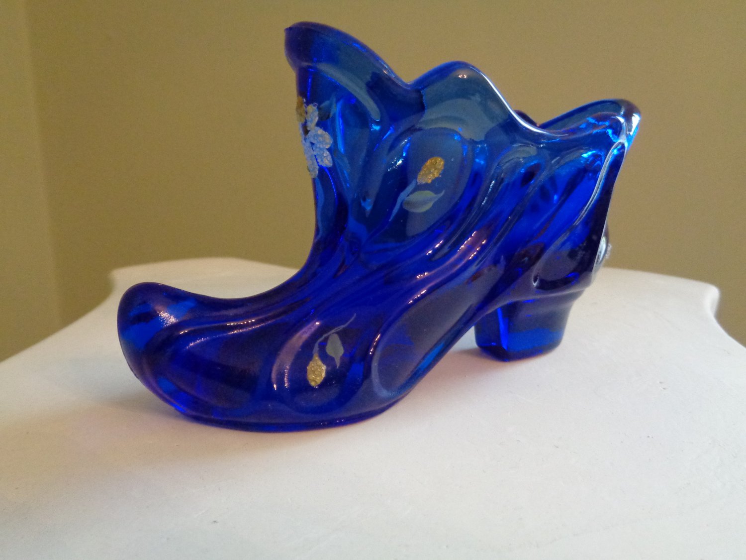 Fenton Art Glass Cobalt Blue Slipper Signed