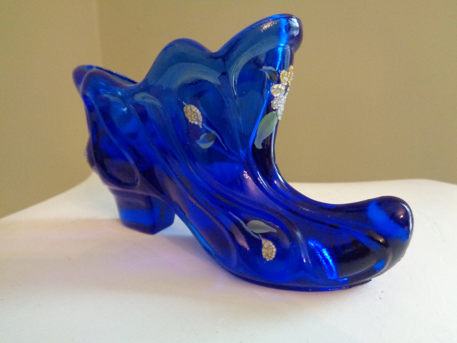 Fenton Art Glass Cobalt Blue Slipper Signed