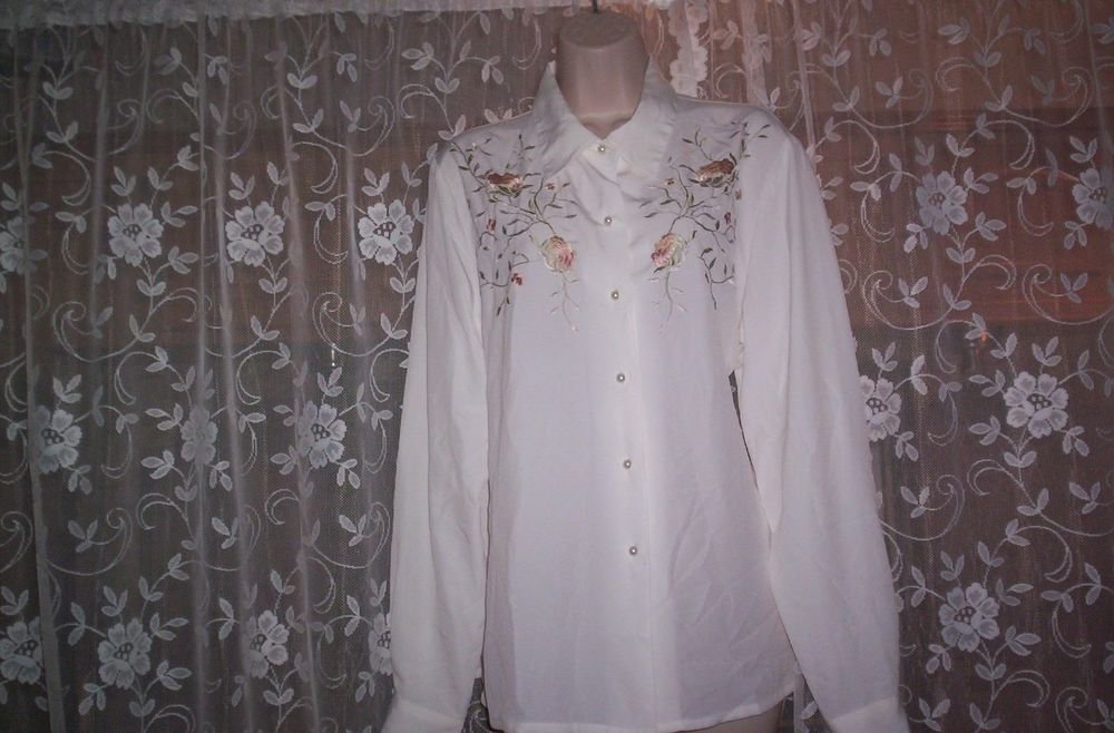 Liz Baker Embroidered Long Sleeve Polyester Blouse Sz 12