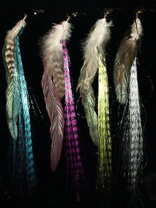 6 pieces Blue Grizzly Feather look Hair Extension Strands w/clip Long Feather