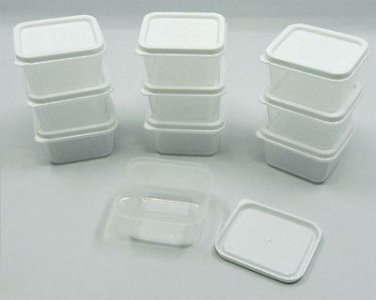 6 New Small Plastic Storage Containers with White Lids - Rectangle