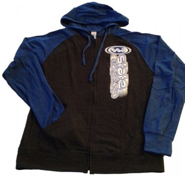 Hoodie Full Zip Up Two Tone Black & Heather Blue Adult Large