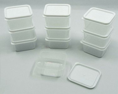 12 New Small Plastic Storage Containers with White Lids - Rectangle