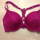 Padded Push Up Bra 32A Front Close Lace Back Purple Pink