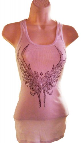 Rhinestone Wings & Heart Bling Tank Top Boy Beater Assorted Sizes free shipping