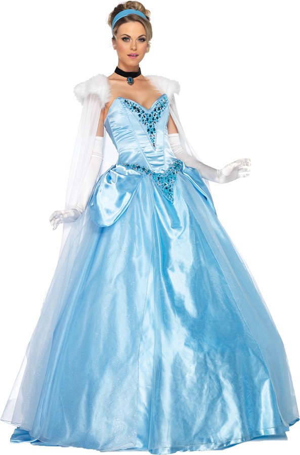 Disney Princess Cinderella Dress Deluxe Costume Cape Crown Head Piece,Leg Avenue Disney 6Pcs.