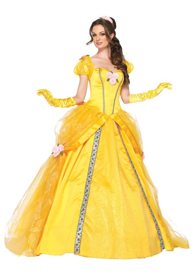 Licensed Deluxe Disney Princess Dress Adult 5 Piece Beauty & The Beast Yellow Belle Gown SM