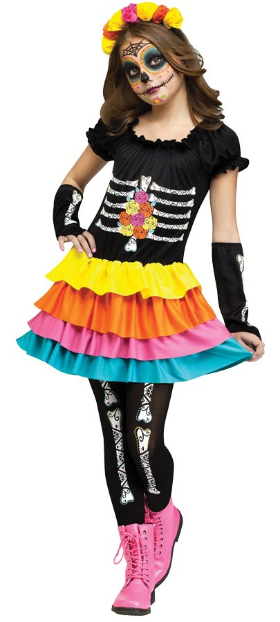 DAY OF THE DEAD Child Costume Girl Complete dress  Outfits Girl Halloween Costumes Large