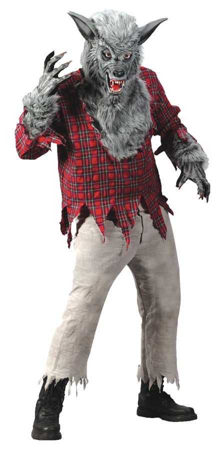 Deluxe High Quality GREY WEREWOLF Mask Chess Shirt  ADULT Halloween Men Costumes
