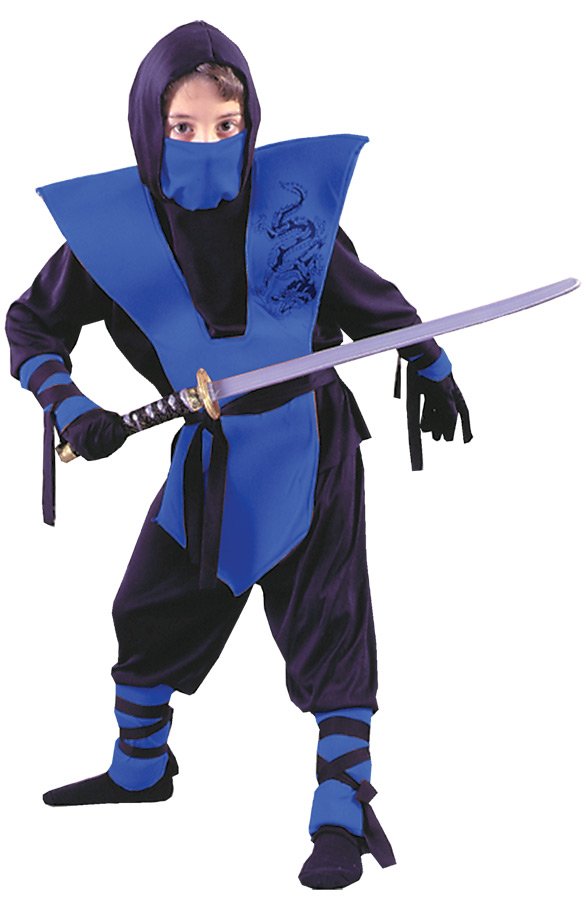 Samurai Hood Blue NINJA Child  Kid Boy Complete Costume Medium