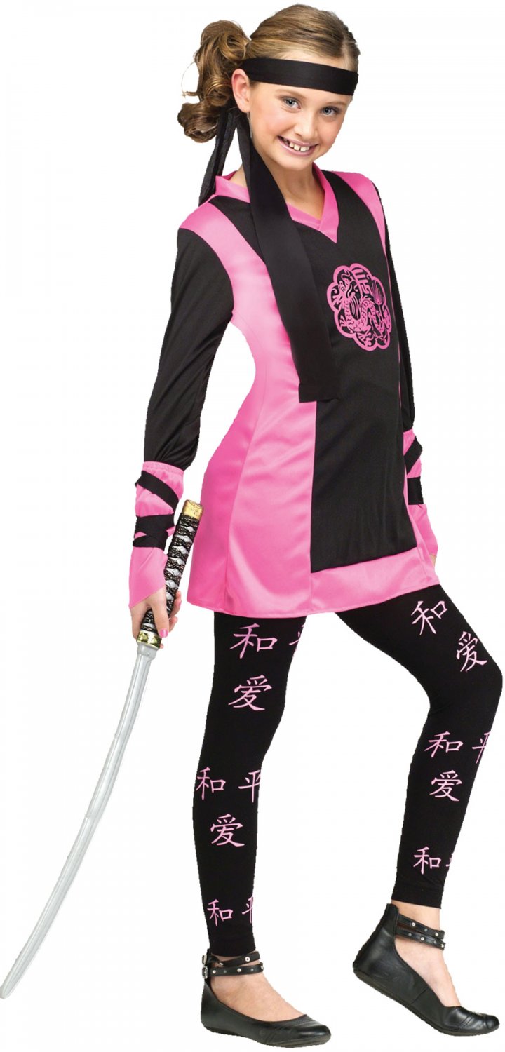 DRAGON NINJA Pink GIRL Child Halloween Costume Large 12-14