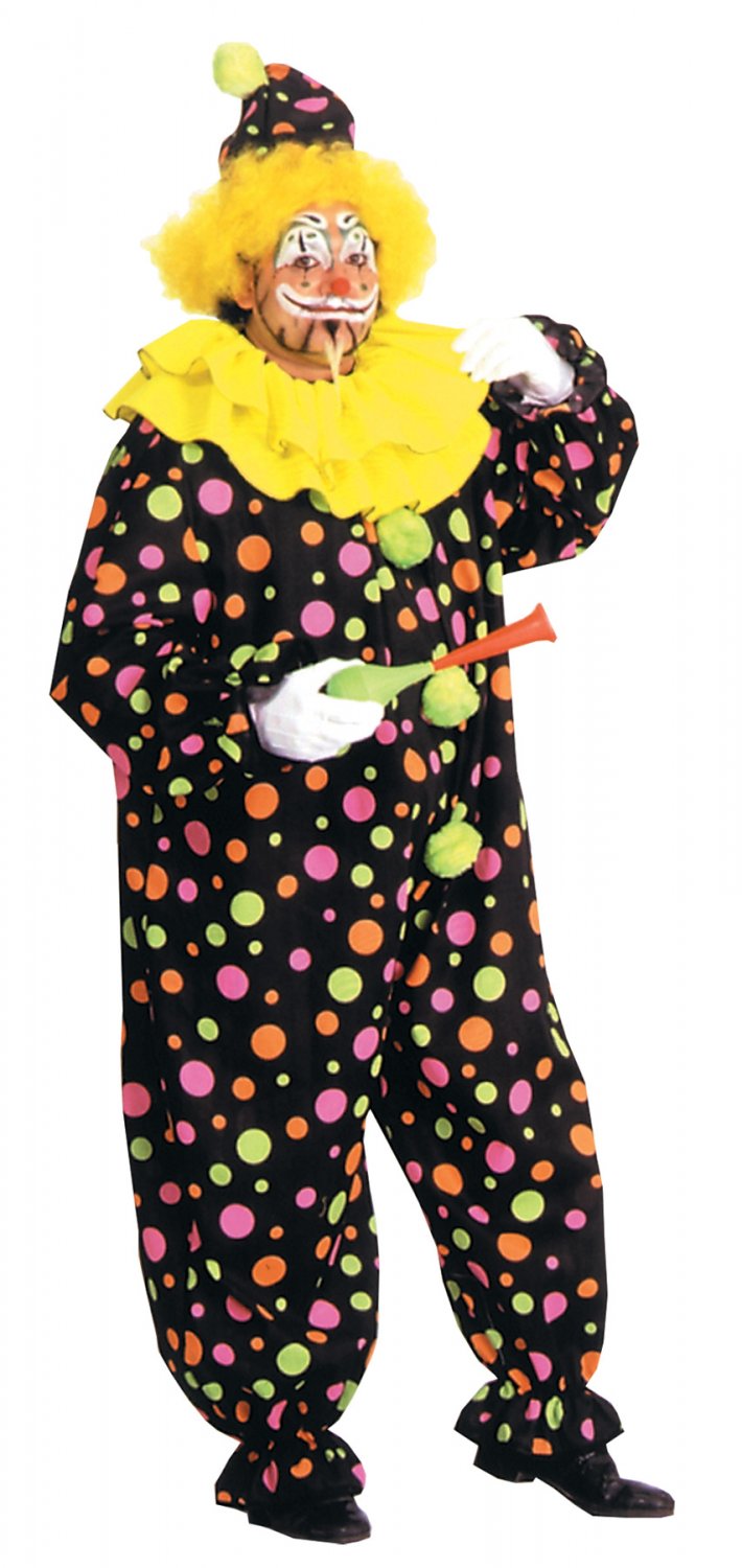 Cotton Plus size Clown Costume Neon DOTTED 1 Sz Halloween Men COSTUME