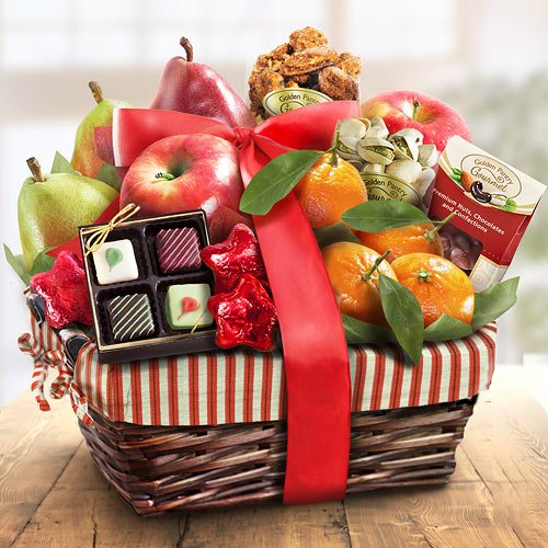 High Quality Deluxe SHoliday Treasures Fruit and Gourmet Basket