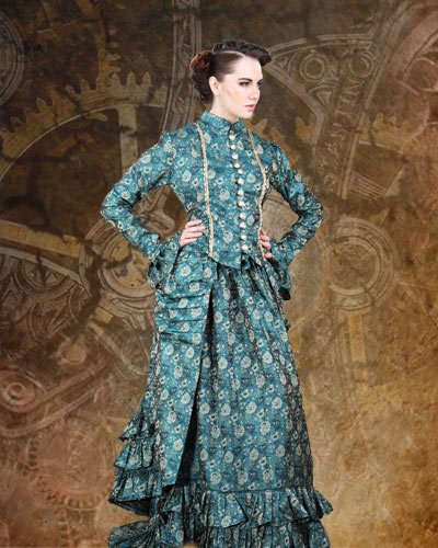Deluxe Brocade blue Steampunk Victorian Dress Gown Women Duchess Judith Large