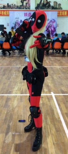 high quailty Fantasia Lady Deadpool jumpsuit Costume Spandex Adult Red Fullbody Cosplay LG