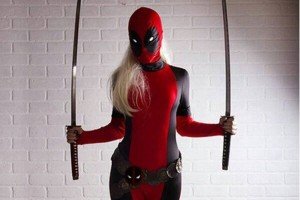 high quailty Fantasia Lady Deadpool jumpsuit Costume Spandex Adult Red Fullbody Cosplay XXL