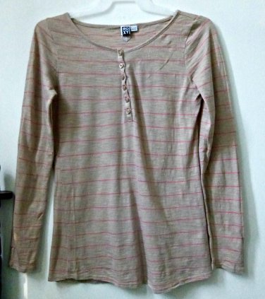 ROXY Long Sleeve*Beige*Striped Top*100% Cotton*Size XL