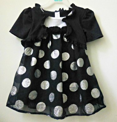 GEORGE Size 24M Black White Polka Dots Short Sleeve Girls Top Casual Festive
