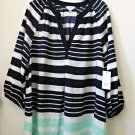 Petites NWT Crown&Ivy Size PM Women's 3/4 Sleeve Striped Casual Blouse Y-Neck