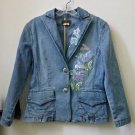 Juniors-XOXO-Size-M-Jeans-Jacket-Sequin-Embellished-Floral-Pockets-Button-Bling