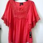 NWT NEW DIRECTIONS Size S Coral Short Sleeve Casual Peasant Blouse Lace/Crochet