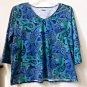 Basic Editions Size XL Long Sleeve V-Neck Paisley Casual Top Multi-Color Cotton