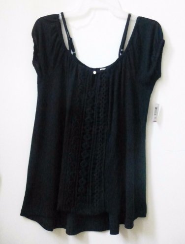 NWT Juniors No Boundaries Size S(3-5) Short Sleeve Lace Detail Solid Black Top