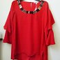 NWT Spense Size S Red Blouse 3/4 Sleeve Hi-Low Scooped Neck Beaded RP 58$