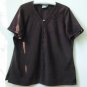 PLUS Size 18-20 Brown Short Sleeve Button Downs Shirt Top Embroidery Embellished