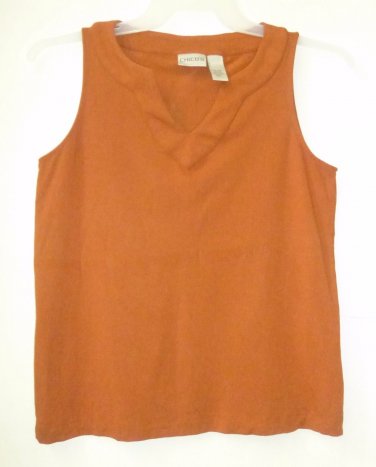 CHICO'S Size 1 Sleeveless Split V-Neck Women's Tank Top Solid Orange Modal/Silk