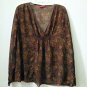 Liz Lange Size S Maternity Sheer Deep V-Neck Long Sleeve Top Brown Paisley