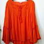 NWT Crown&Ivy Size S Red Long Sleeve Bib Front Top Crochet Detail Hi-Low Casual