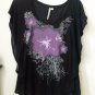Junior Lauren Conrad Size S Butterfly Wing Black Top Floral Elastic Waist Back