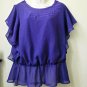 CATO Size M Purple Blouson Top Smocked Hem Scooped Neck Short Angel Sleeve