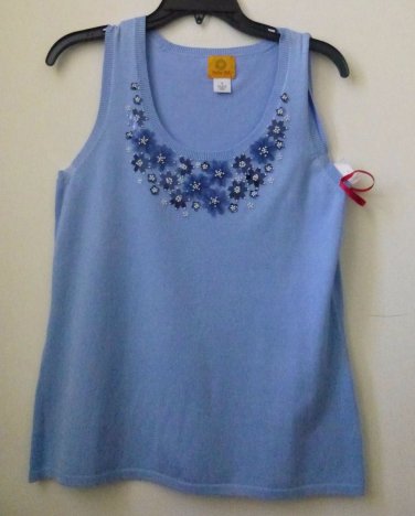 NWT RUBY RD. Size S Sleeveless Tank Top Embellished Beaded Floral/Solid Stretch