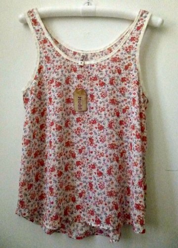 NWT MUDD Size M White Chiffon Sleeveless Tank High-Low Hem Floral Scoop Neck