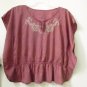 Sonoma Size M Purple Butterfly Sleeve Top Front Tie Embroidered Elastic Waist