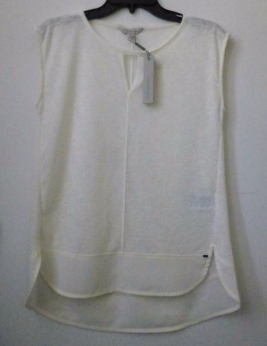 NWT Calving Klein Size XS Ivory Sleeveless Top Scooped/Key-Whole Neck High-Low