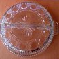 Clear Cut Glass Round Devided Relish Candy Dish W/Handles
