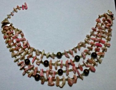 VTG ?? Shell Chip Seed Beads Round Beads 4 Strand Choker Necklace Japan