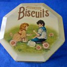 VTG Assorted Biscuits Tin/Canister Boy & Girl Design Hexagon Shape 4''X5.5''