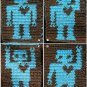 Tapestry Crocheted 100% Wool Robot Scarf | Handmade | Turquoise and Brown, 6in fringe