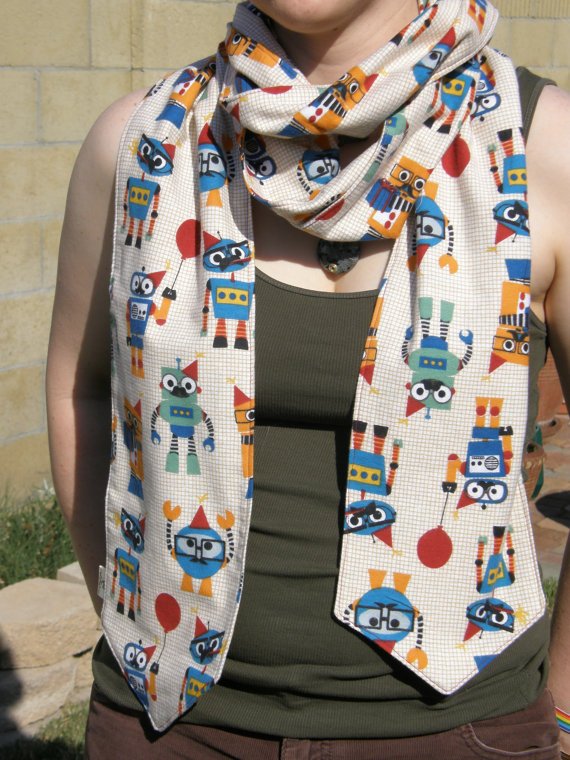 Long Double-sided Flannel Robot Scarf | Party Robots