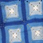 $83.50 3 Tone Blue and White Acrylic Crocheted Afghan 40 X 40 Inches Dark Blue Shell Stitch Edging