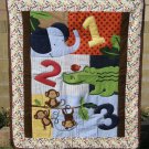 $40.50  Educational Animal and Numbers Quilt-Backed With Monkeys on Cotton Flannel 35 X 41 Inches
