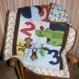 $40.50 Educational Animal and Numbers Quilt-Backed With Monkeys on Cotton Flannel 35 X 41 Inches
