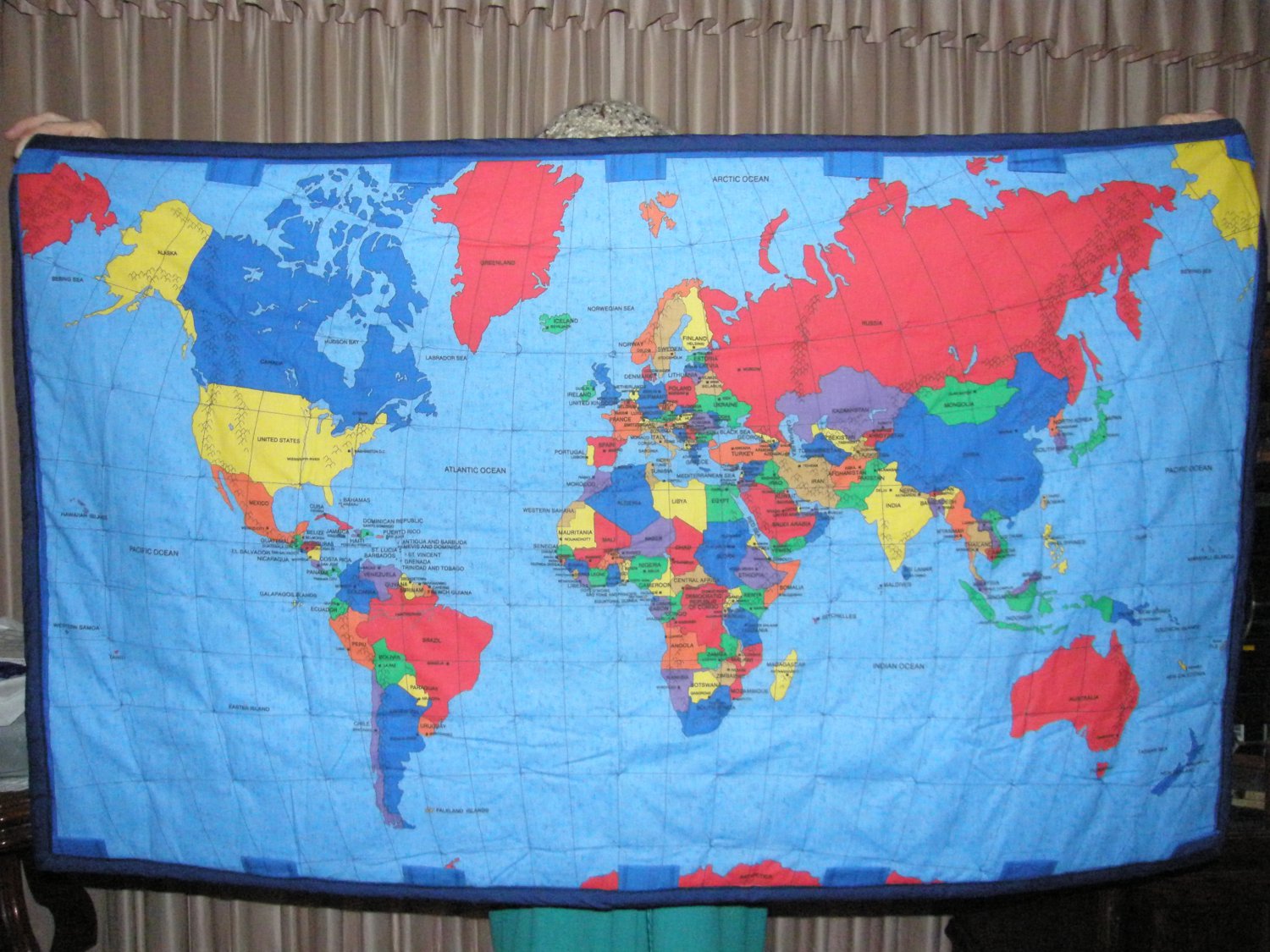 Hand Tied-$45.50 World Map-USA Map - Quilt --Washable-
